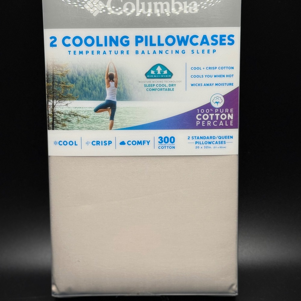 Columbia Omni-Wick 2pk Cooling Pillowcases Stone 300TC Cotton Stone Std/Queen